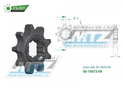 Kolečko řetězové (pastorek) 15073-09zubů ESJOT 50-15073-09 - Sherco SY Scorpa125 / 12