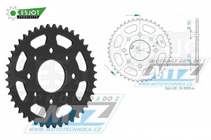 Rozeta ocelov (pevodnk) 1221-44zub ESJOT 50-15090-44 - Honda CBR125R / 11-17 + CB125F / 15-20 + CBR125+GLR125+GTR150