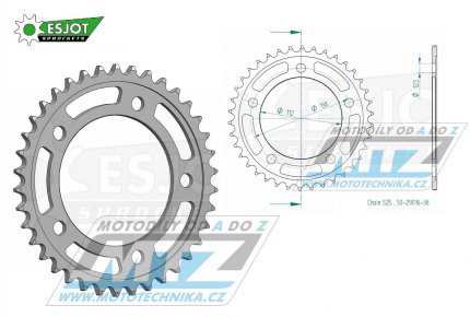 Rozeta ocelov (pevodnk) 1304-38zub ESJOT 50-29016-38 - Honda CBF500 + CB600F Hornet + CBF600 + CBR600 + CB650R + CBR900RR Fire Blade + VT750C Shadow + XL1000V Varadero