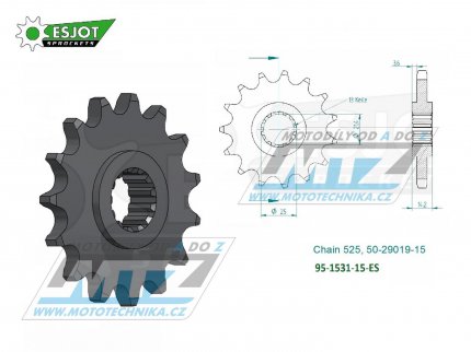 Kolečko řetězové (pastorek) 1531-15zubů ESJOT 50-29019-15 - Kawasaki ZR750 Zephyr / 95-99