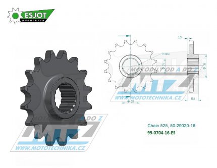 Kolečko řetězové (pastorek) 0704-16zubů ESJOT 50-29020-16 - Aprilia 1000 + 1100 + BMW F650GS+ F700GS + F800GS + F850GS + F900R + Husqvarna 900