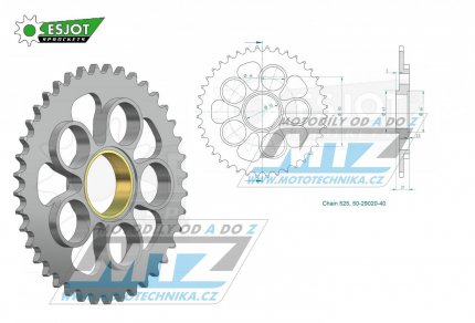 Rozeta ocelov (pevodnk) 29020-40zub ESJOT 50-29020-40 - Ducati 1100 Hypermotard Evo + 821 Hypermotard + 821 Hyperstrada + 848 + 916 Mono Biposto + 916 Super Sport + 996 Monster + 998 SPS