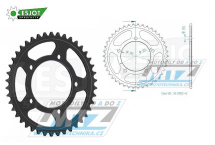 Rozeta ocelov (pevodnk) 0702-42zub ESJOT 50-29022-42 - Aprilia 750 Dorsoduro + 750 Dorsoduro Factory + 850 Mana + 900 Dorsoduro ABS + 900 Shiver ABS + 1000RSV R + 1000 Tuono R Racing + 1200 Dorsoduro