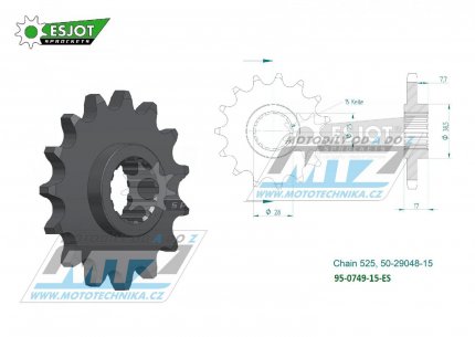 Kolečko řetězové (pastorek) 0749-15zubů ESJOT 50-29048-15 - Ducati 1103 Streetfighter + 1199 Panigale + 1199 Superleggeria + 1299 Panigale + 1103 Panigale
