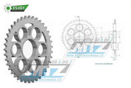 Rozeta ocelov (pevodnk) 29048-39zub ESJOT 50-29048-39 - Ducati 1103 Panigale V4 + 1103 Panigale SP ABS + 1103 Streetfighter V4 ABS + 1199 Panigale + 1200 Monster ABS + 1299 Panigale