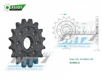 Kolečko řetězové (pastorek) 29055-16zubů ESJOT 50-29055-16S - Royal Enfield 411 Himalayan ABS / 16-22 + 650 Interceptor / 19-22 + 650 Continental / 19-22