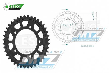 Rozeta ocelová (převodník) 0713-40zubů ESJOT 50-29059-40 - Aprilia RSV4 1000 Factory / 09-17 + RSV4 1000R / 11-15 + RSV4 1000RF / 15-20 + RSV4 1000RR / 16-20 + RSV4 1100 Racing Factory / 19-20 + 1000 Tuono V4 / 12-20