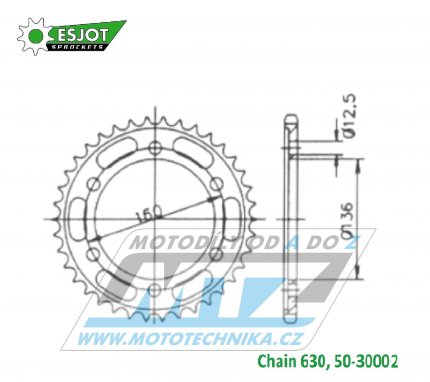 Rozeta ocelová (převodník) 30002-40zubů ESJOT 50-30002-40 - Kawasaki GPZ1000RX ZX1000 A1-A3+ZX1000 A1-A2 Ninja ZX10 630 Conversion / 86-89