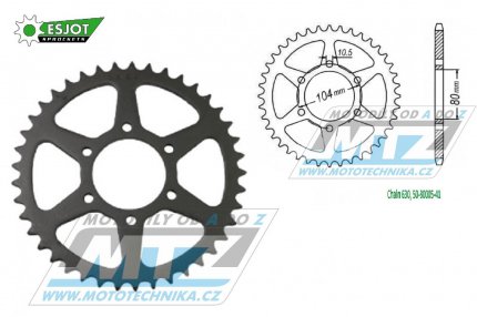 Rozeta ocelov (pevodnk) 0501-41zub ESJOT 50-30005-41 - Kawasaki GPZ750 + GPZ750 Unitrack + GPZ1100 + KZ650 (USA) + KZ700 (USA) + KZ750 (USA) + KZ1000 (USA) + KZ1100 (USA) + Z650 + Z750 + Z1000 + Z1100R1 + Z1000R2