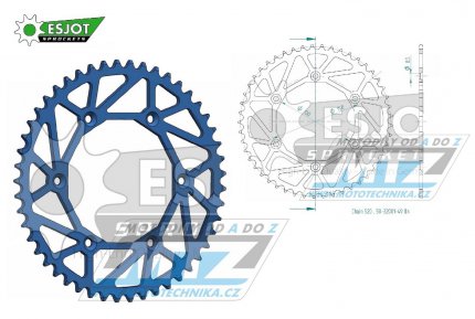 Rozeta ocelová (převodník) 0251-49zubů ESJOT ULTRALIGHT 50-32001-49LB Offroad (modrá) -Yamaha YZ125+YZ250+YZF250+YZF400+YZF426+YZF450+YZF450X / 16-20 + TT-R230 / 05-20+WRF250N / 99-01+WRF250 / 07-20+WRF400 / 99-01+WRF426 / 01-02+WRF450 / 03-20