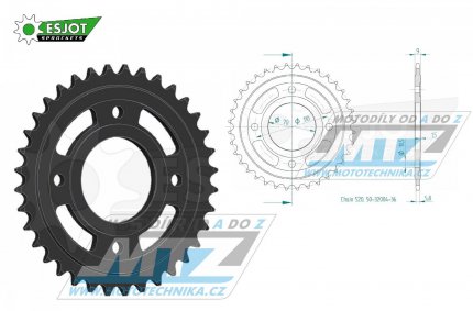 Rozeta ocelov (pevodnk) 0247-36zub ESJOT 50-32004-36 - Honda CBX250R + CM400T / 81-83 + CB400N / 81-83 + CB250N / 78-82 + CM250TB Custom / 82-84