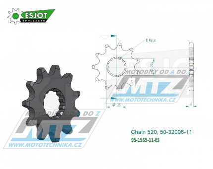 Kolečko řetězové (pastorek) 1565-11zubů ESJOT 50-32006-11 - Kawasaki KXF450+KX450 / 06-25 + KX450X + KLX450R