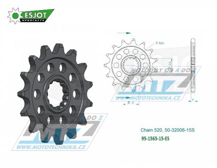Koleko etzov (pastorek) 1565-15zub ESJOT 50-32006-15S - Kawasaki KX450+KXF450 / 06-26 + KX450X + KLX450R
