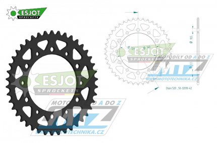 Rozeta ocelov (pevodnk) 1490-42zub ESJOT 50-32010-42 - Kawasaki EN500 Vulcan + W800 + W800 Special Edition + ZX4 + ZR400 Xanthus + ZX6R + Suzuki GSXR750 SRAD + GSX-R750 Fuel Injection + Honda NSR250RR