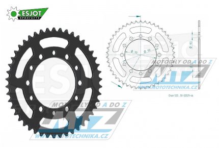 Rozeta ocelov (pevodnk) 1486-46zub ESJOT 50-32029-46 - Kawasaki EL250 + EL250 Chopper + EL250 Eliminator + Honda TRX200 Fourtrax + Yamaha FZ-1+FZ1