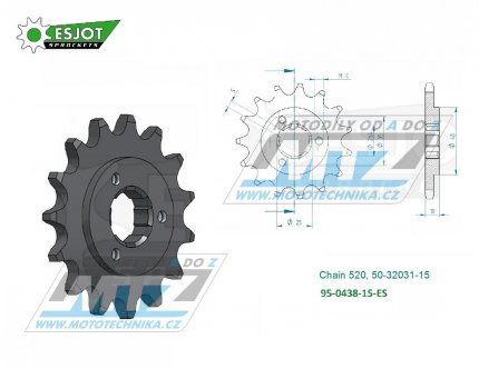 Kolečko řetězové (pastorek) 0438-15zubů ESJOT 50-32031-15 - Suzuki DR750S Big + DR800S Big