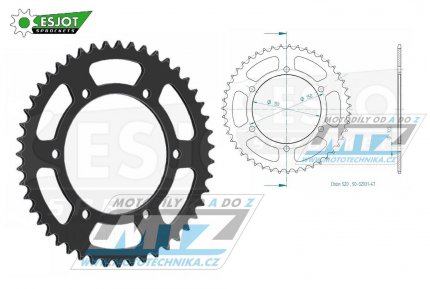 Rozeta ocelov (pevodnk) 0245/3-47zub ESJOT 50-32031-47 - Honda FMX650 + FX650 Vigor + SLR650 + VT250 + NX650 Dominator + XR600 + Yamaha YZF750R + FZ400 + YZF R6 + YZF600R Thunder Cat (Esjot m jen otvory bez zaputn)