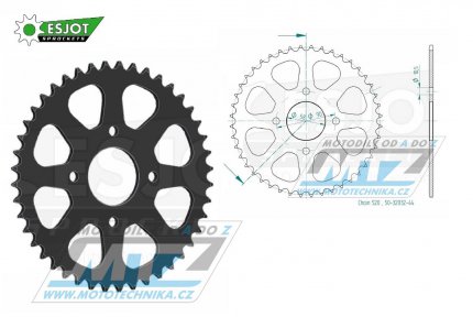 Rozeta ocelov (pevodnk) 32032-44zub ESJOT 50-32032-44 - Archive Cafe Racer 125+Scrambler 125 / 17-21 + Honda MBX125F / 84-86 + CB250N Two Fifty / 92-02 + NAS250N Nighthawk MC26 / 91-02