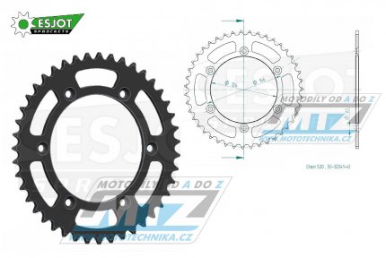 Rozeta ocelová (převodník) 0808-43zubů ESJOT 50-32041-43 - Kawasaki KLX400 + Suzuki DR250 + DR350 + DRZ250 + DRZ400 + RM100 + RM125 + RM250 + RMX250 + RMZ250 + RMZ450 + RMX450 + TSR125 + TSR200
