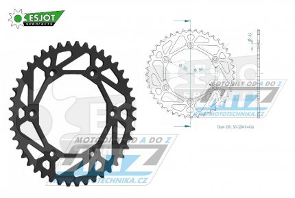 Rozeta ocelov (pevodnk) 0808-44zub ESJOT ULTRALIGHT 50-32041-44L ern - Kawasaki KLX400 + Suzuki DR250 + DR350 + DRZ250 + DRZ400 + RM100 + RM125 + RM250 + RMX250 + RMZ250 + RMZ450 + RMX450 + TSR125 + TSR200