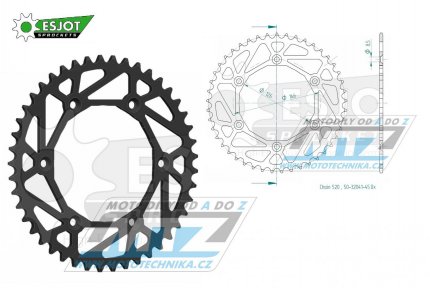 Rozeta ocelov (pevodnk) 0808-45zub ESJOT ULTRALIGHT 50-32041-45L ern - Kawasaki KLX400 + Suzuki DR250 + DR350 + DRZ250 + DRZ400 + RM100 + RM125 + RM250 + RMX250 + RMZ250 + RMZ450 + RMX450 + TSR125 + TSR200