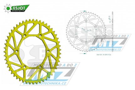 Rozeta ocelov (pevodnk) 0808-51zub ESJOT ULTRALIGHT 50-32041-51LY lut - Kawasaki KLX400 + Suzuki DR250 + DR350 + DRZ250 + DRZ400 + RM100 + RM125 + RM250 + RMX250 + RMZ250 + RMZ450 + RMX450 + TSR125 + TSR200