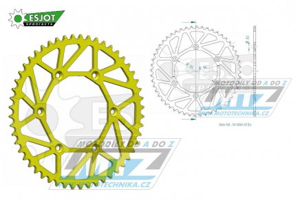 Rozeta ocelov (pevodnk) 0808-52zub ESJOT ULTRALIGHT 50-32041-52LY lut - Kawasaki KLX400 + Suzuki DR250 + DR350 + DRZ250 + DRZ400 + RM100 + RM125 + RM250 + RMX250 + RMZ250 + RMZ450 + RMX450 + TSR125 + TSR200