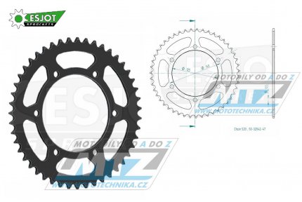 Rozeta ocelov (pevodnk) 0855-47zub ESJOT 50-32042-47 - Yamaha DT250 MX + MT03 + XJ600 S Diversion + XJ600N + XT660R + XT660 X Super Motard + XTZ660 Z Tenere + XTZ750 Super Tenere