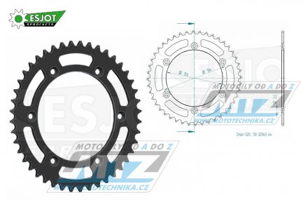 Rozeta ocelov (pevodnk) 0822-44zub ESJOT 50-32043-44 (ern) - Husqvarna CR+WR+TC+TE+WRE+TXC+SM+SMR + Suzuki DR350+DRZ400 + Cagiva WMX + Gas-Gas EC+ECF+XC+Ranger + Beta RR + Sherco SE+SEF + Rieju MR+XC+Ranger