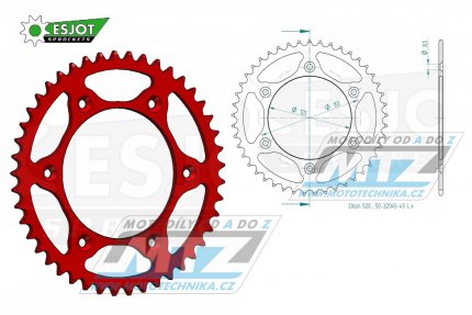 Rozeta ocelov (pevodnk) 0210-45zub ESJOT ULTRALIGHT 50-32045-45-LR Offroad (erven) - Honda CR125+CR250+CR500+CRF250R+CRF250X+CRF450R+CRF450X+CRF450RX +CRF450L + CRM250+CRF150F + CRF230F / 03-19 + XR250S+XL250S+XL250 + XR250R+XR400R / 96-04 + XR