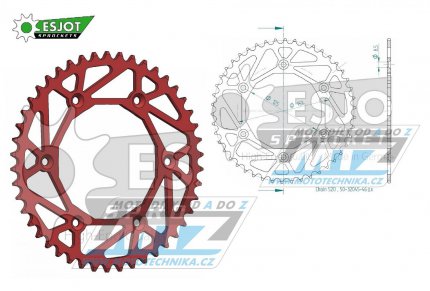 Rozeta ocelová (převodník) 0210-46zubů ESJOT ULTRALIGHT 50-32045-46LR Offroad (červená) - Honda CR125+CR250+CR500+CRF250R+CRF250X+CRF450R+CRF450X+CRF450RX +CRF450L + CRM250+CRF150F + CRF230F / 03-19 + XR250S+XL250S+XL250 + XR250R+XR400R / 96-04 + XR