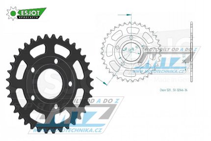 Rozeta ocelov (pevodnk) 0604-36zub ESJOT 50-32046-36 - Honda CRM125 + NSR125RK + NSR125R-R + NSR125R + Gilera 125MX + 125R + 125SP + 125 Crono + 125XR