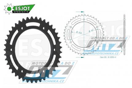 Rozeta ocelová (převodník) 0005-41zubů ESJOT 50-32050-41 - Aprilia 650 Pegaso / 92-04 + Moto 6.5 + 350ETX+125ETX+125MX + BMW F650 / 94-07 + F650 Funduro / 96-00 + F650ST Strada / 98-00 + F650 Dakar + F650GS / 99-07 + G650GS+G310GS + Gilera + Beta Alp