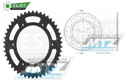 Rozeta ocelov (pevodnk) 0005-46zub ESJOT 50-32050-46 - Aprilia 650 Pegaso / 92-04 + Moto 6.5 + 350ETX+125ETX+125MX + BMW F650 / 94-07 + F650 Funduro / 96-00 + F650ST Strada / 98-00 + F650 Dakar + F650GS / 99-07 + G650GS+G310GS + Gilera + Beta Alp