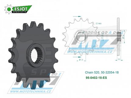 Kolečko řetězové (pastorek) 0402-18zubů ESJOT 50-32054-18 - BMW F650+F650 Dakar+Funduro + F650ST Strada + G650GS+650 Xchallenge+650 Xcountry+650 Xmoto + Aprilia 650 Pegaso+125 Tuareg+250 Tuareg+125ETX+350ETX + Husqvarna TR650 Terra+Strada + Bombardie