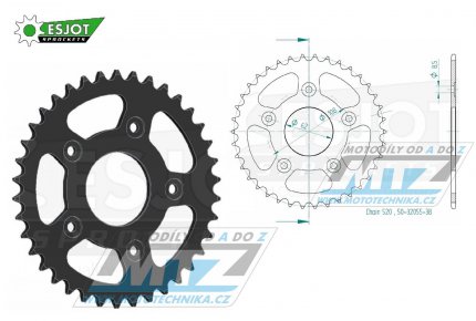 Rozeta ocelov (pevodnk) 0701-38zub ESJOT 50-32055-38 - Aprilia 125 AFI Extrema + 125RS Replica + 125RS Extrema + 125 Tuareg Wind AE + 125 Tuono + Cagiva 125 Mito Evolution + 125 Raptor + 125 Mito EV + 125 Super City + 125 Mito + 125 N1 + 600 Rive