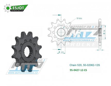 Kolečko řetězové (pastorek) 0427-12zubů ESJOT 50-32062-12S - Suzuki RM125+RMZ250 + RM100+PE175+RS175