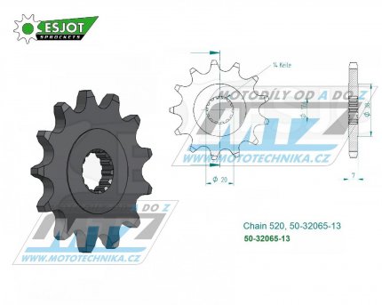 Kolečko řetězové (pastorek) 32065-13zubů ESJOT 50-32065-13 - KTM 125 Sting / 98