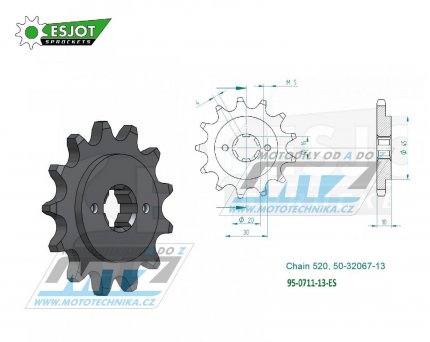 Koleko etzov (pastorek) 0711-13zub ESJOT 50-32067-13 - Cagiva 125 Aletta Oro + 125 Cruiser + 125 Super City + 125 Tamanaco + 125 Blues Custom + 125 Freccia +125 K7 + 125 Planet + 125 Mito + 125 N90 + 125 N1 + 125 Raptor + 125 W8