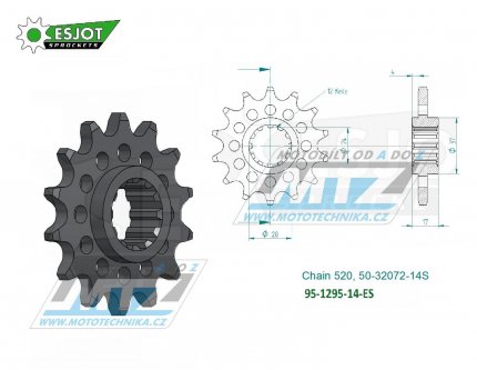 Kolečko řetězové (pastorek) 1295-14zubů ESJOT 50-32072-14S - Honda CBR600F / 91-98