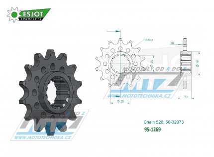 Kolečko řetězové (pastorek) 1269-13zubů ESJOT 50-32073-13S - Honda CBR600F + CBR600RA (C-ABS) + CBR600RR + CBR900RR Fireblade + CBR1000RR Fireblade + CBR1000RA Fireblade + CBR1000S Fireblade SP + VTR1000SP