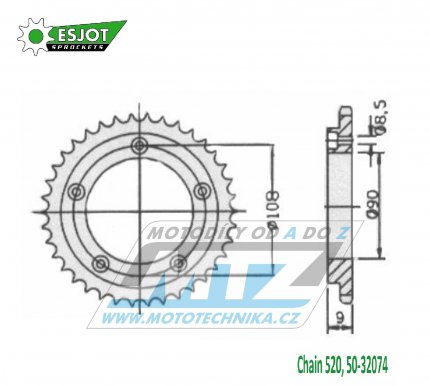 Rozeta ocelov (pevodnk) 0491-38zub ESJOT 50-32074-38 - Ducati 750+851+906