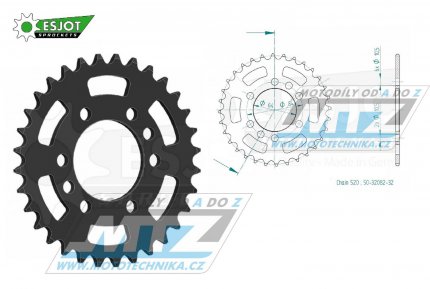 Rozeta ocelová (převodník) 1826-32zubů ESJOT 50-32082-32 - Kawasaki KSF400 + Suzuki LT160E Quadrunner + LTF160 + LT230 + LT250R Quadracer + LTZ400 Quadsport + RV200 Van Van + T20 Super Six