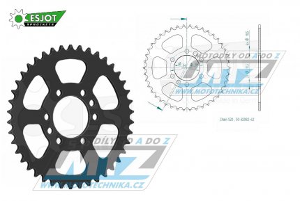 Rozeta ocelová (převodník) 1826-42zubů ESJOT 50-32082-42 - Kawasaki KSF400 + Suzuki LT160E Quadrunner + LTF160 + LT230 + LT250R Quadracer + LTZ400 Quadsport + RV200 Van Van + T20 Super Six