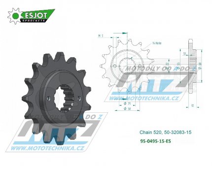 Koleko etzov (pastorek) 0495-15zub ESJOT 50-32083-15 - Ducati 750 Paso / 87-90