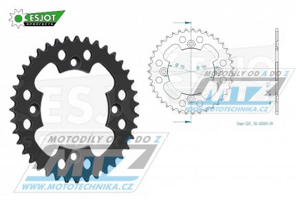 Rozeta ocelov (pevodnk) 1350-39zub ESJOT 50-32089-39 - Honda TRX250+TRX300+TRX400+TRX450+TRX700+ ATC250R + Masai A450