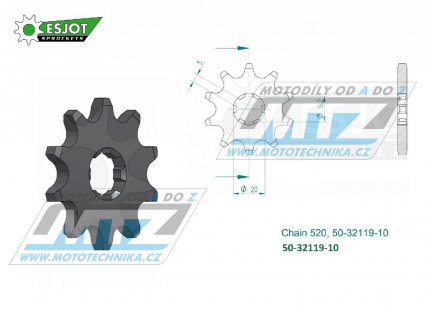 Koleko etzov (pastorek) 32119-10zub ESJOT 50-32119-10 - Gas-Gas TXT125+TXT200+TXT321 + TXT249+TXT280 / 01-17 + 125 Pampera / 02 + 250 Pampera / 97-01