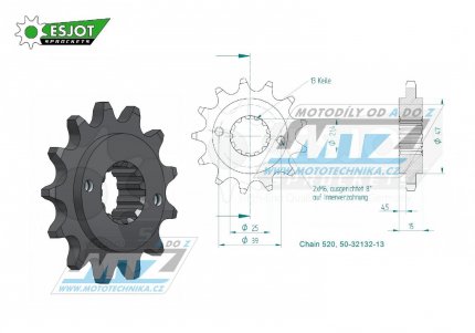 Koleko etzov (pastorek) 1042-13zub ESJOT 50-32132-13 - Kymco 250KXR+250KXU / 02-13 + 250MXU / 05-15 + 300 Maxxer / 05-16