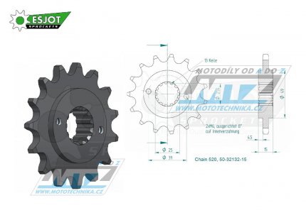 Koleko etzov (pastorek) 1042-15zub ESJOT 50-32132-15 - Kymco 250KXR+250KXU / 02-13 + 250MXU / 05-15 + 300 Maxxer / 05-16