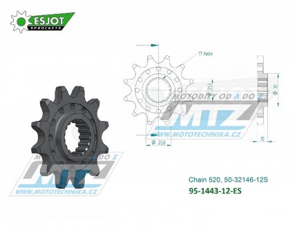 Kolečko řetězové (pastorek) 1443-12zubů ESJOT 50-32146-12S - Suzuki RMZ450 / 13-23